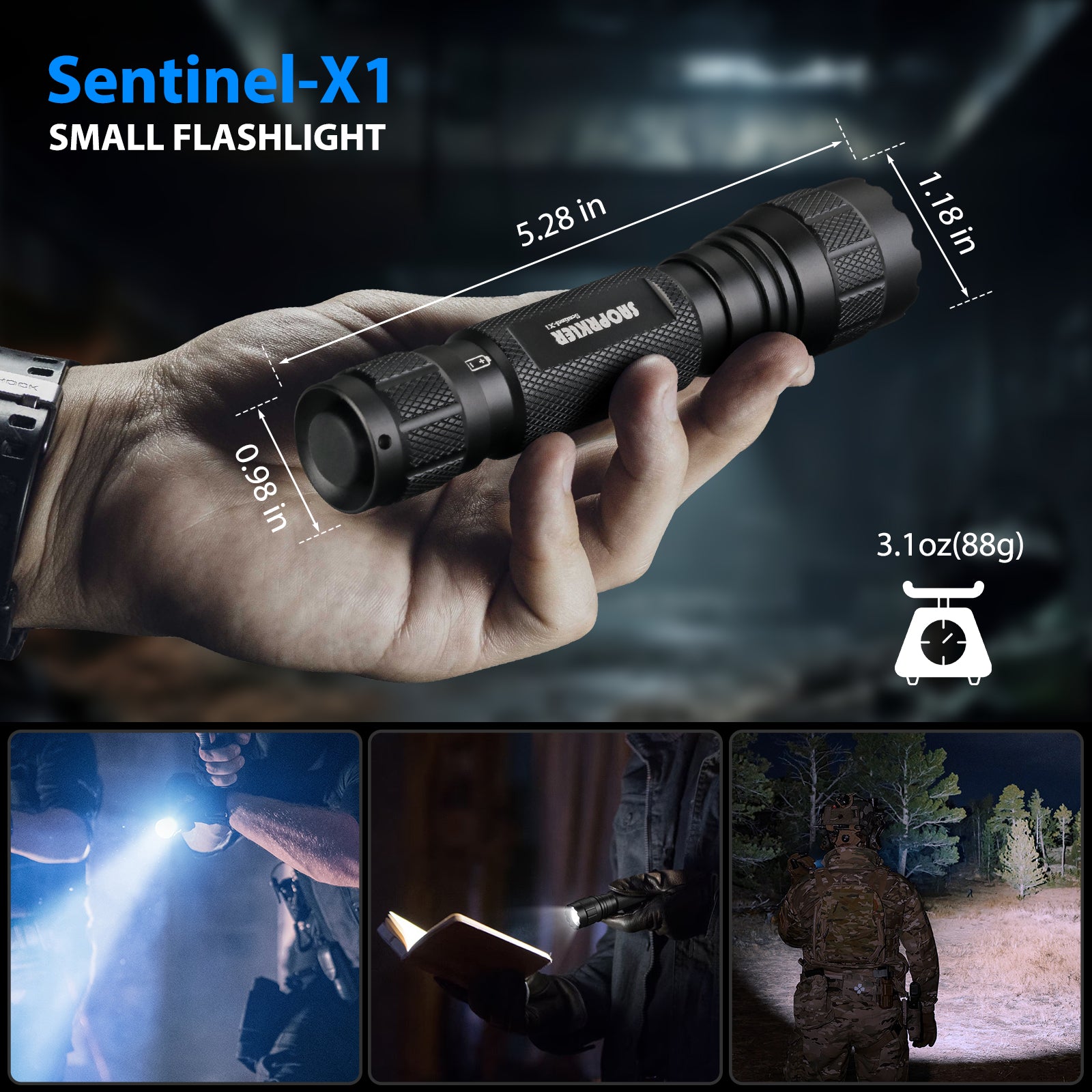 SAOPRKLER Sentinel-X1 Tactical Flashlight 1200 High Lumen Duty Belt Flashlight